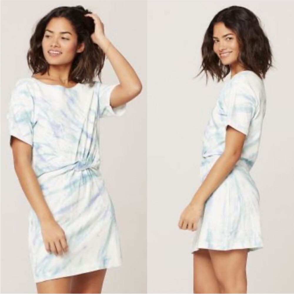 L*SPACE BEACHWOOD DRESS TIDAL WAVE TIE DYE BLUE MINI T-SHIRT XS Resort Beach